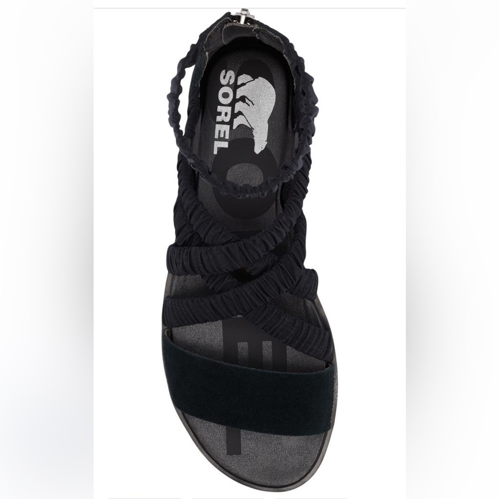 Sorel Sandals Ella II Black Ankle Strap Flats - Picture 2 of 6